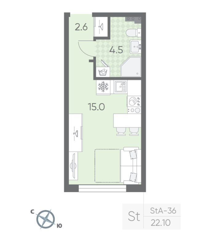 Квартира-студия, 22.1 м² в ЖК "Пулково Lake" - планировка, фото №1