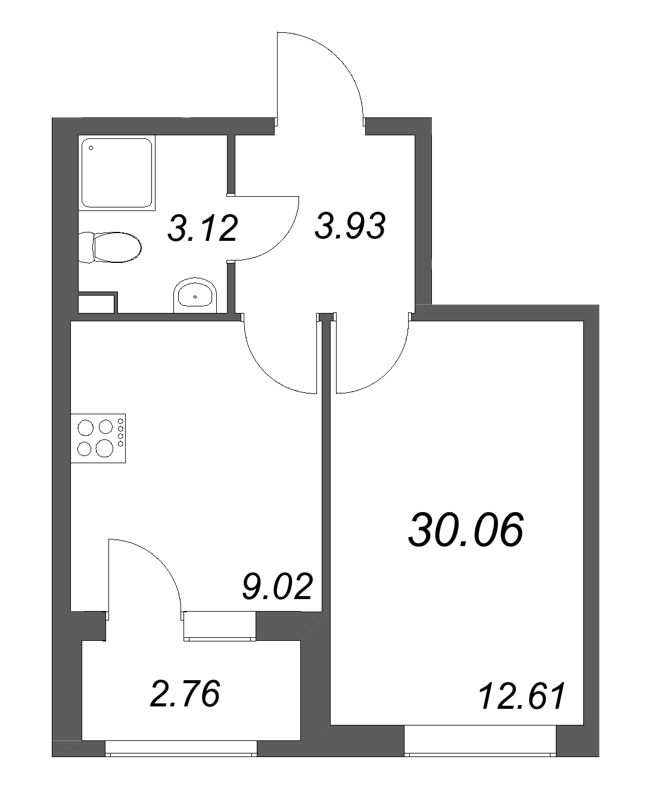 1-комнатная квартира, 30.06 м² в ЖК "Гранат" - планировка, фото №1
