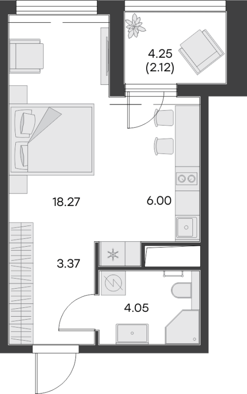 Квартира-студия, 33.81 м² - планировка, фото №1