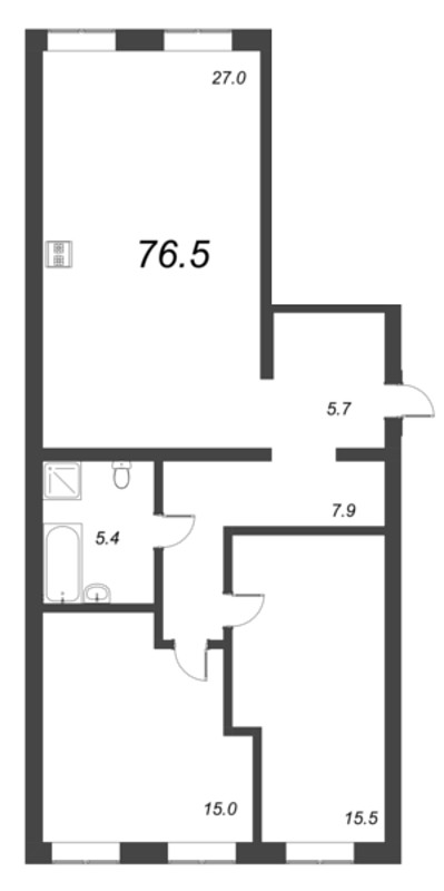 3-комнатная (Евро) квартира, 76.5 м² - планировка, фото №1