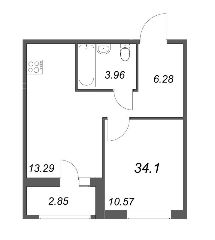 1-комнатная квартира, 34.1 м² в ЖК "Мурино Space" - планировка, фото №1