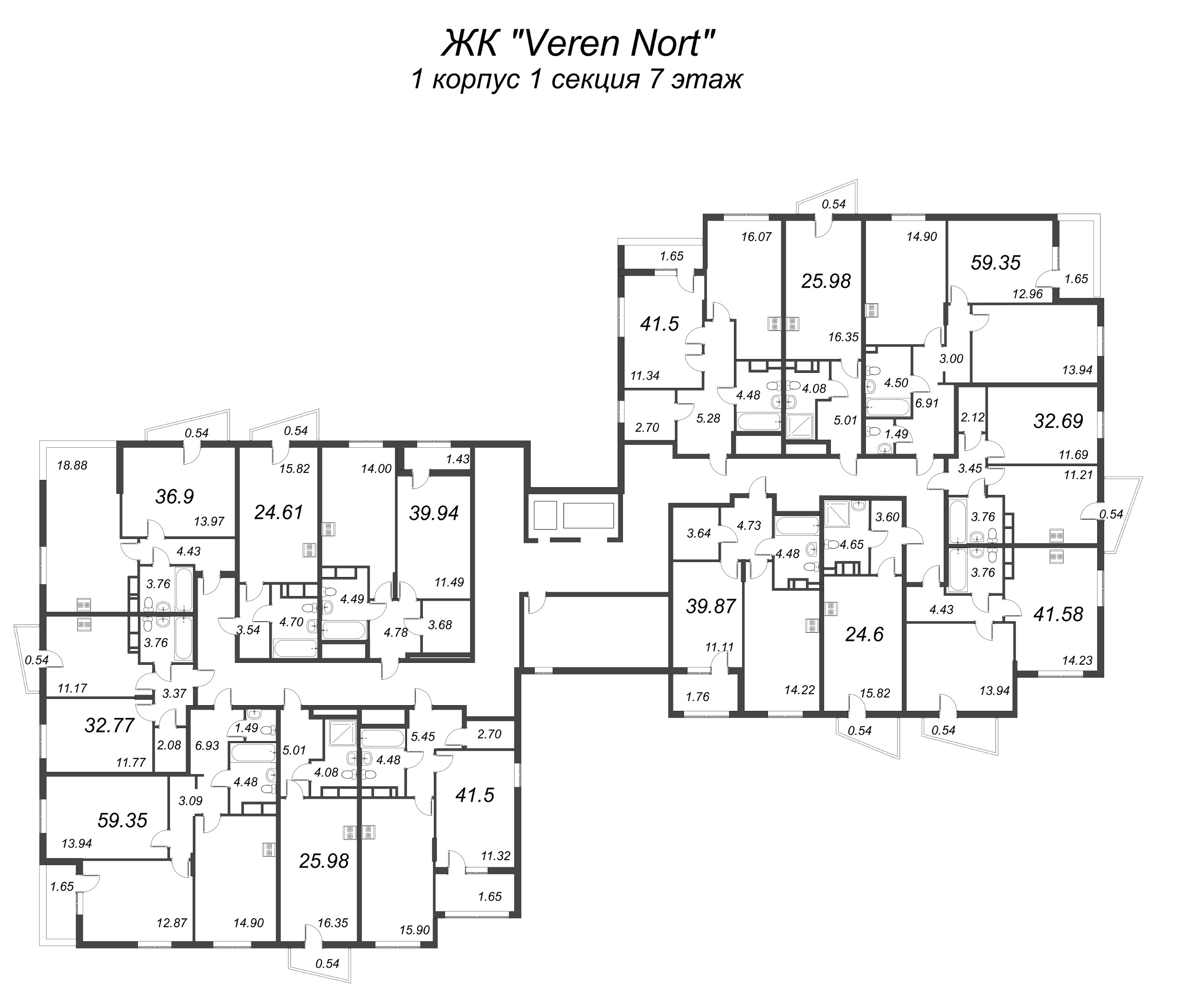 Квартира-студия, 24.6 м² в ЖК "VEREN NORT сертолово" - планировка этажа