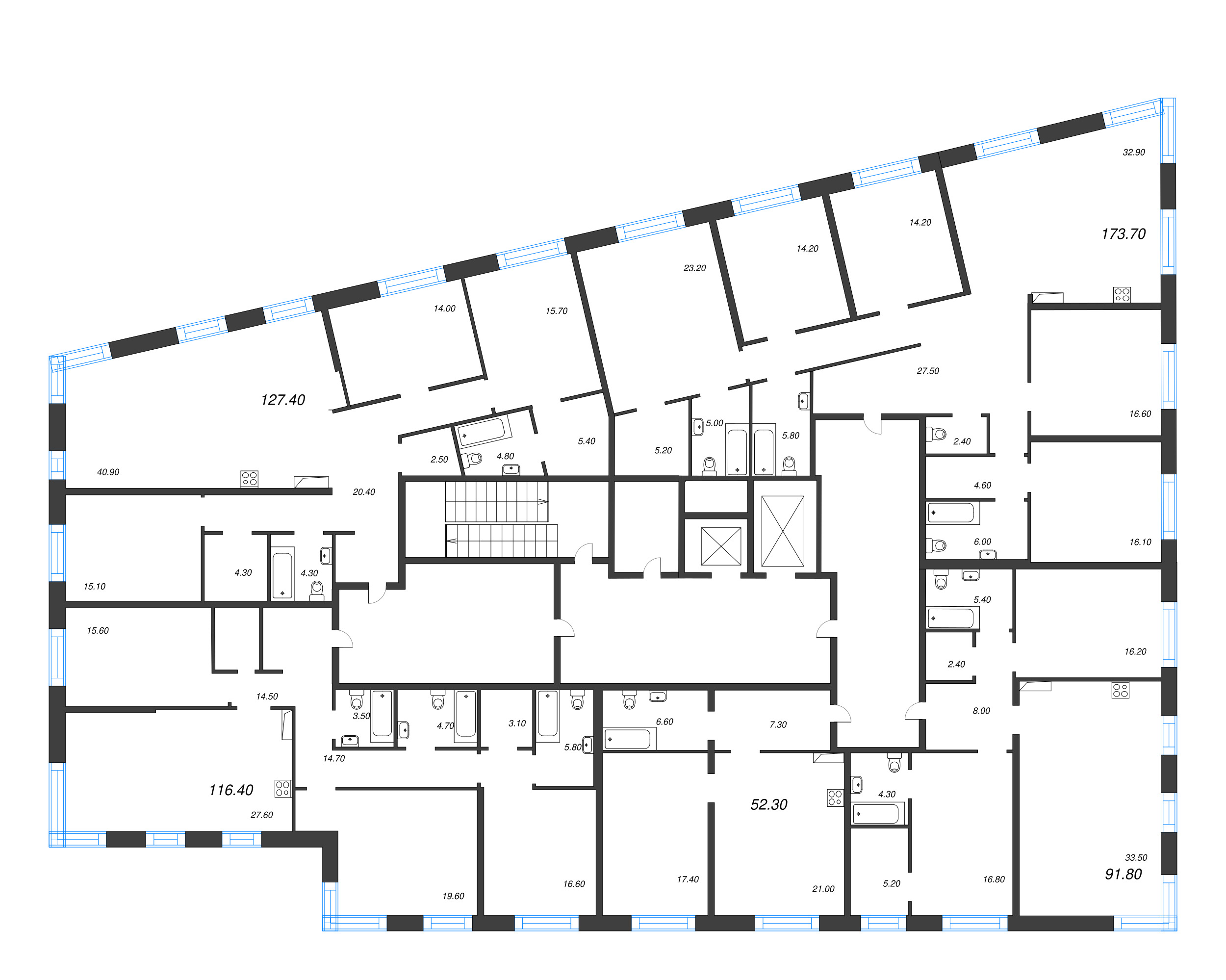 4-комнатная (Евро) квартира, 127.4 м² - планировка этажа