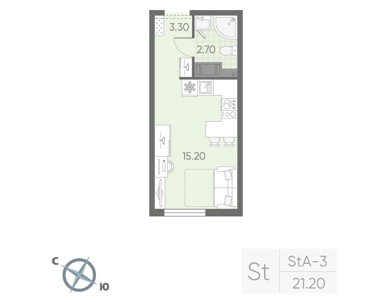 Квартира-студия, 21.2 м² в ЖК "Октябрьская набережная" - планировка, фото №1