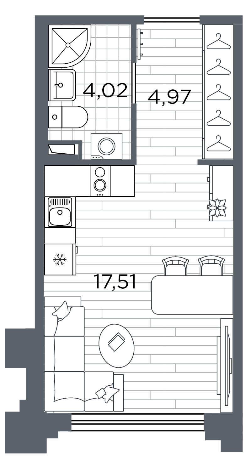 Квартира-студия, 26.5 м² в ЖК "Ассамблея" - планировка, фото №1