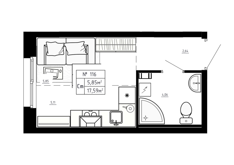 Квартира-студия, 17.59 м² в ЖК "Аннино Сити" - планировка, фото №1