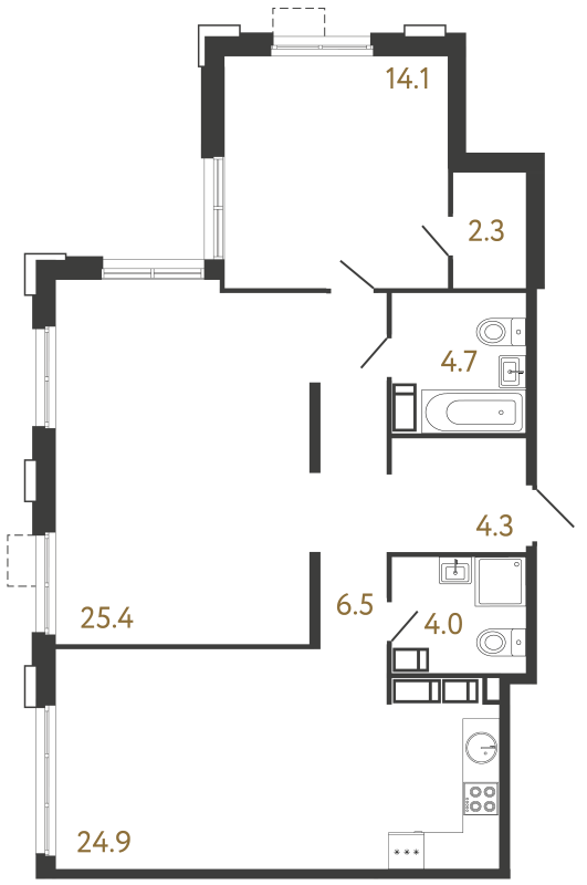 3-комнатная (Евро) квартира, 86.2 м² в ЖК "Струны" - планировка, фото №1