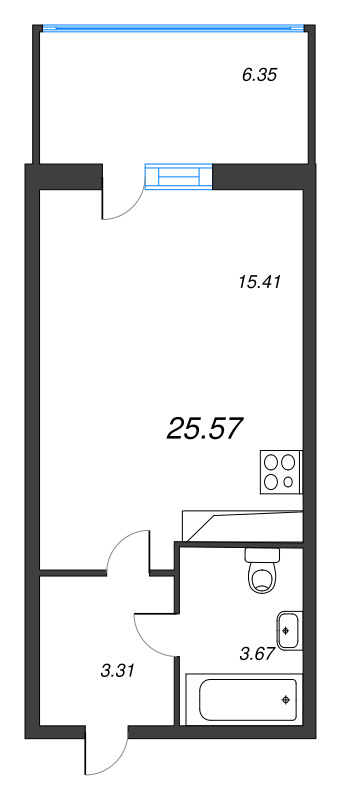 Квартира-студия, 25.57 м² в ЖК "Аквилон Stories" - планировка, фото №1