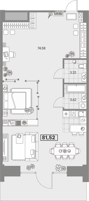 1-комнатная квартира, 81.52 м² в ЖК "Avant" - планировка, фото №1