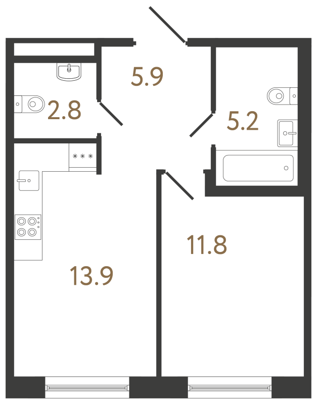 1-комнатная квартира, 39.6 м² в ЖК "Передвижники 2" - планировка, фото №1