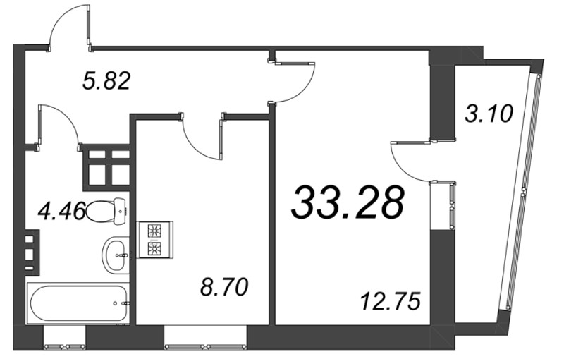 1-комнатная квартира, 33.28 м² в ЖК "Курортный Квартал" - планировка, фото №1
