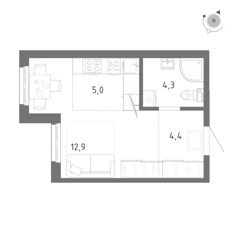 Квартира-студия, 26.6 м² в ЖК "Клюква.Парк" - планировка, фото №1