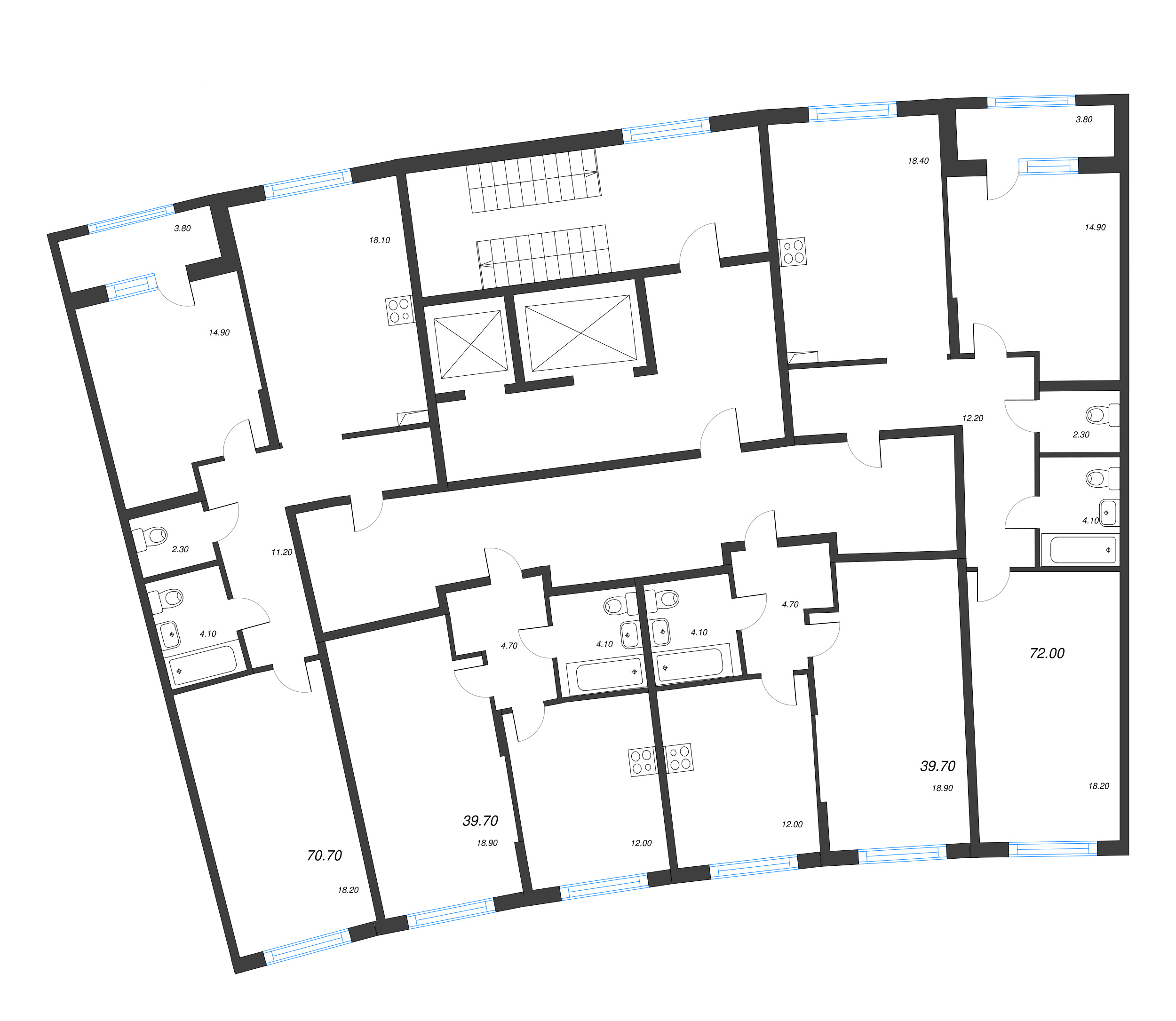 1-комнатная квартира, 39.7 м² в ЖК "Ягодное Река Парк" - планировка этажа