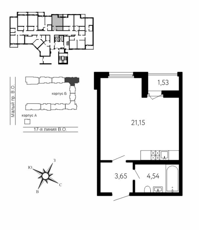 Квартира-студия, 30.11 м² в ЖК "17-я линия" - планировка, фото №1