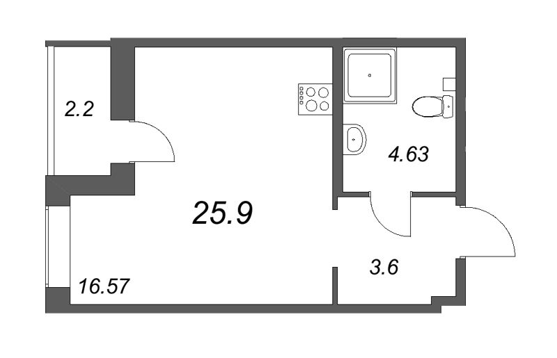 Квартира-студия, 25.9 м² - планировка, фото №1