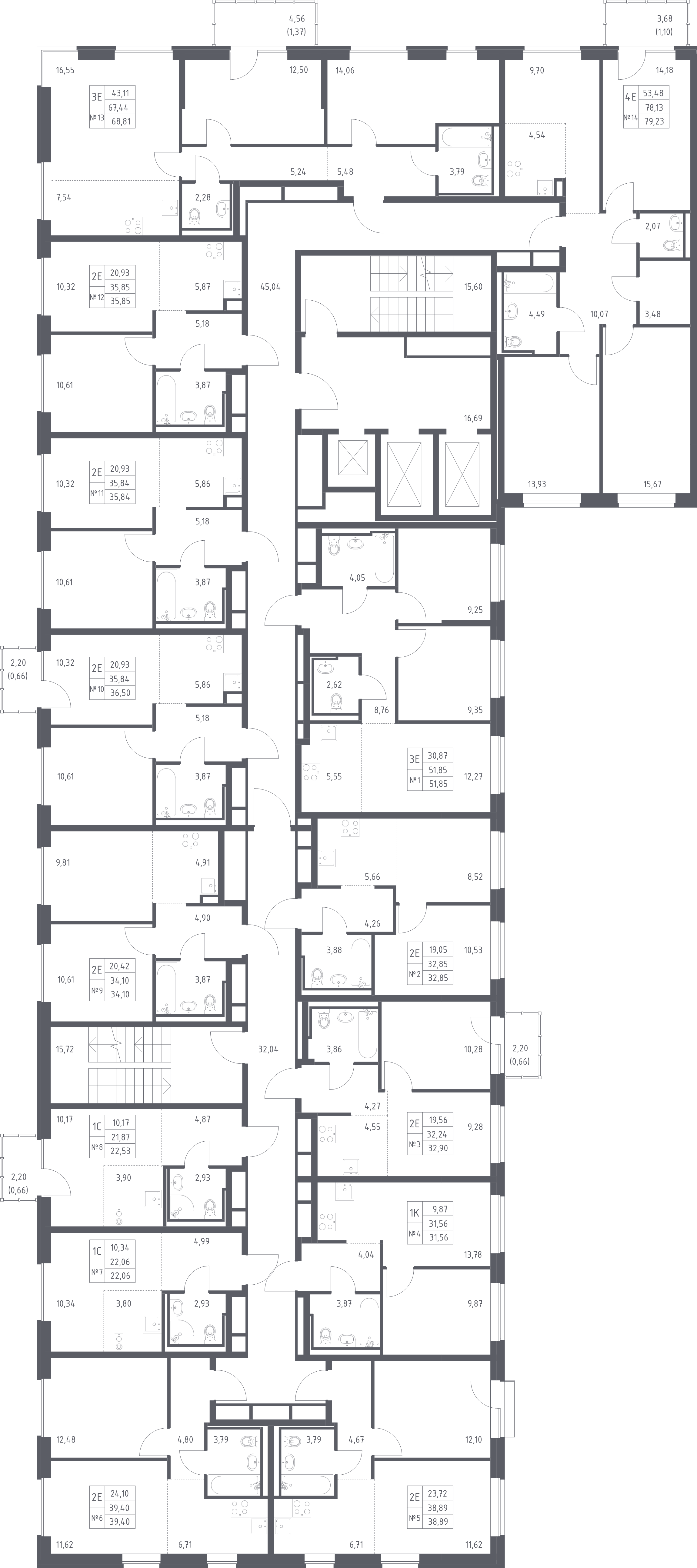 2-комнатная (Евро) квартира, 35.84 м² - планировка этажа