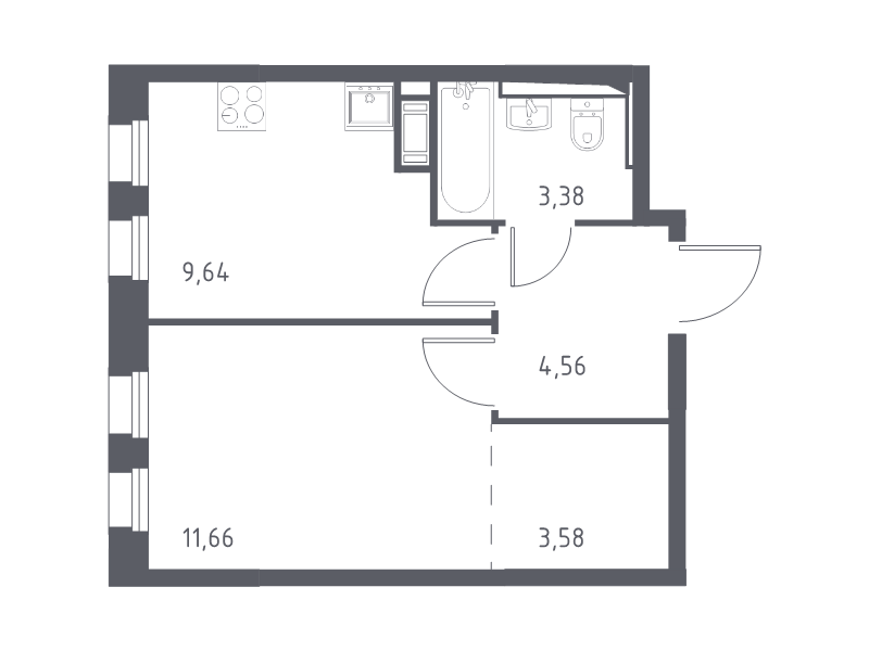 1-комнатная квартира, 32.82 м² - планировка, фото №1
