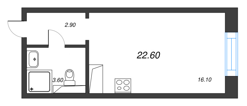 Квартира-студия, 22.6 м² в ЖК "Большая Охта" - планировка, фото №1