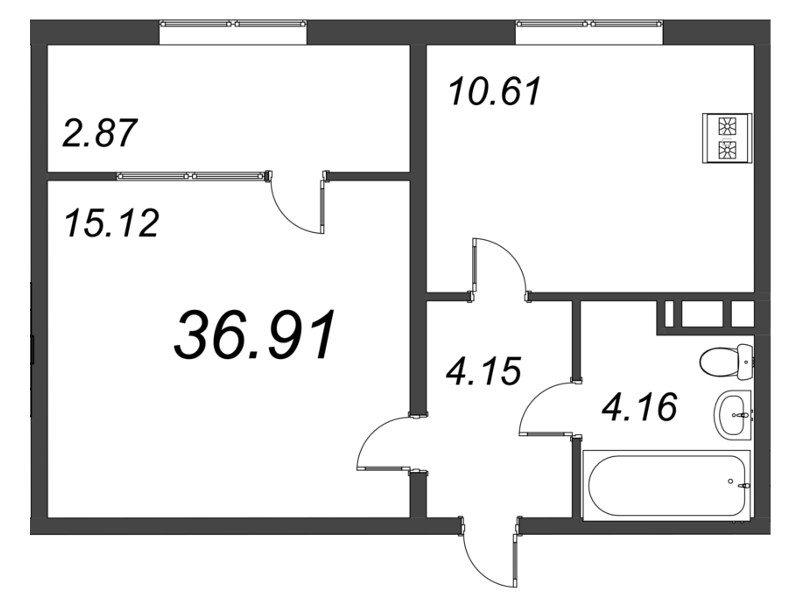 1-комнатная квартира, 39.8 м² в ЖК "Pixel" - планировка, фото №1