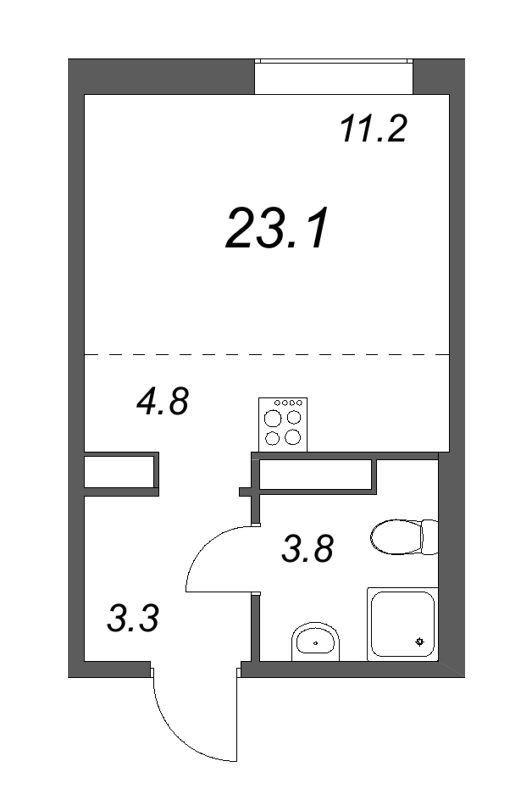 Квартира-студия, 23.1 м² в ЖК "Куинджи" - планировка, фото №1