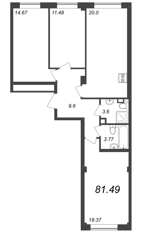 4-комнатная (Евро) квартира, 81.49 м² в ЖК "Neva Residence" - планировка, фото №1