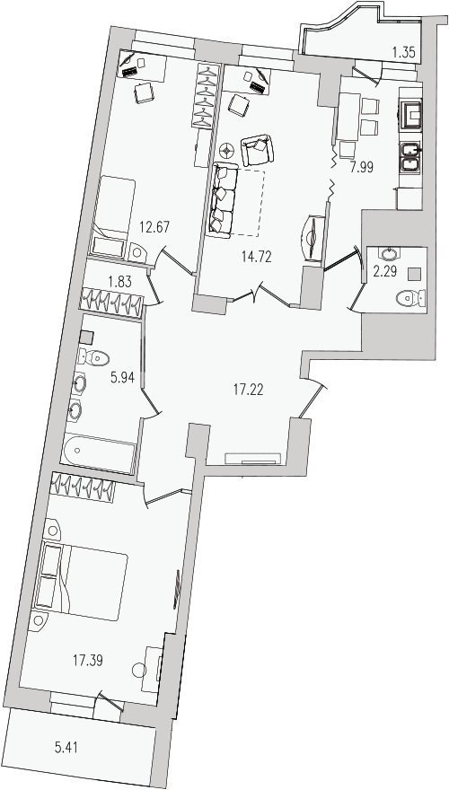 3-комнатная квартира, 86.4 м² в ЖК "Шекспир" - планировка, фото №1