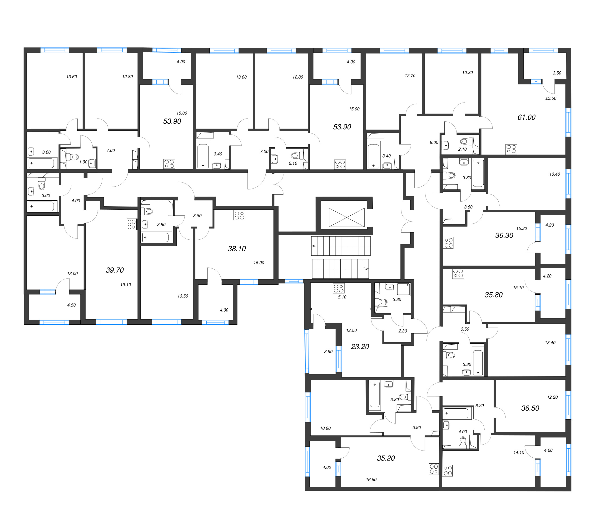 1-комнатная квартира, 36.5 м² в ЖК "ЮгТаун" - планировка этажа