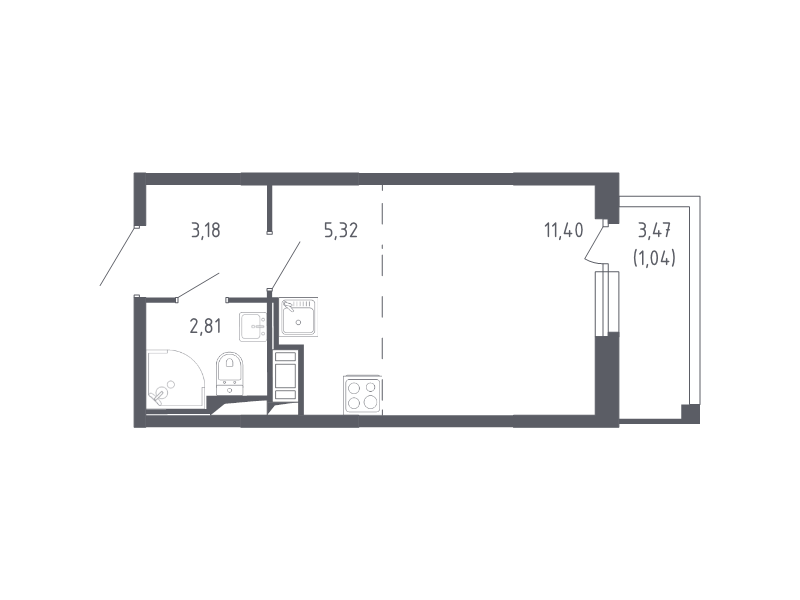 Квартира-студия, 23.75 м² - планировка, фото №1
