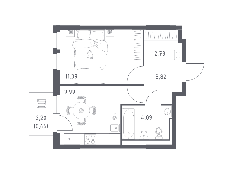 1-комнатная квартира, 32.73 м² в ЖК "Невская Долина" - планировка, фото №1