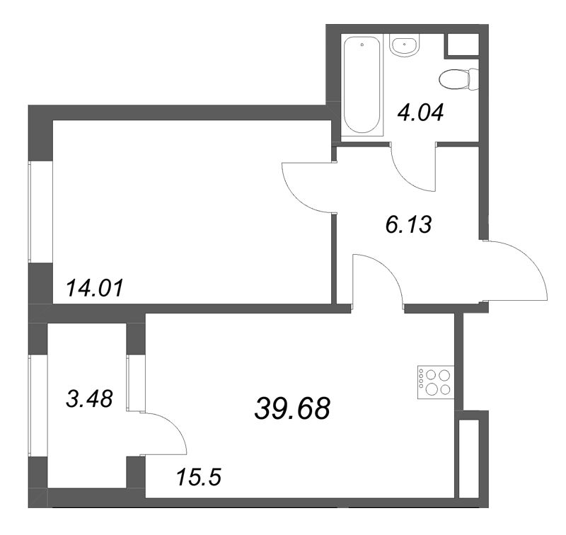 2-комнатная (Евро) квартира, 39.68 м² в ЖК "Дубровский" - планировка, фото №1