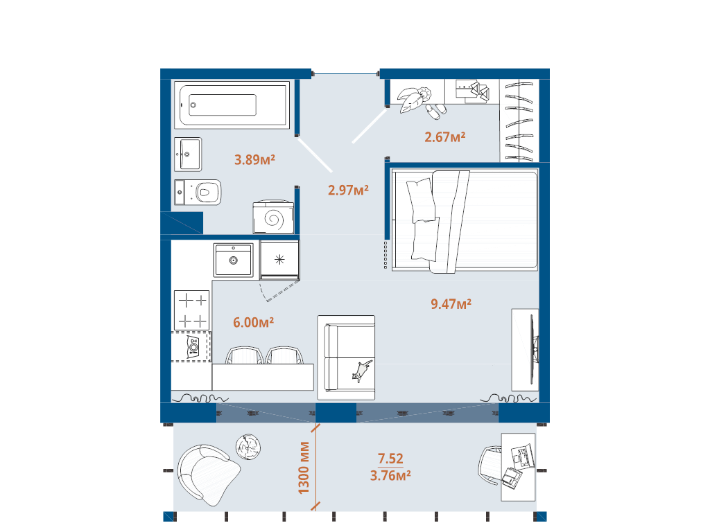 Квартира-студия, 28.76 м² в ЖК "ЛесАрт" - планировка, фото №1
