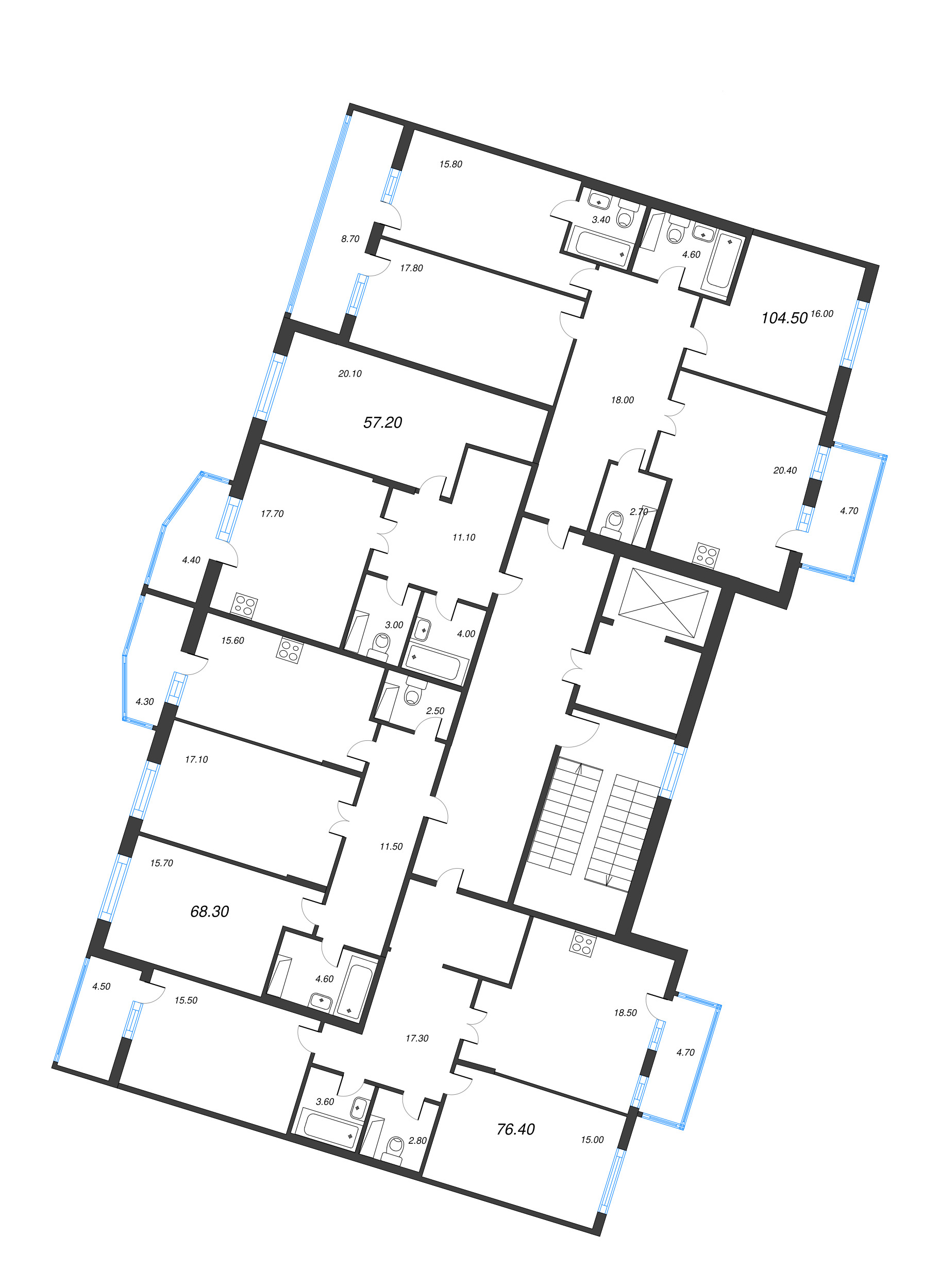 1-комнатная квартира, 57.2 м² - планировка этажа