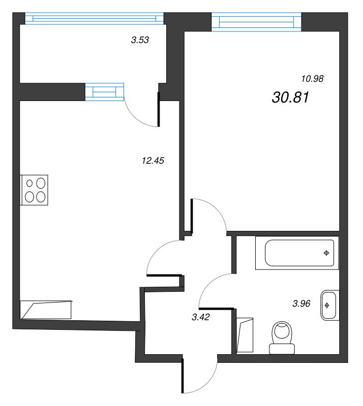 1-комнатная квартира, 30.81 м² в ЖК "Полис ЛАВрики" - планировка, фото №1