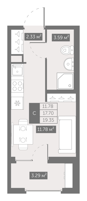 Квартира-студия, 19.35 м² в ЖК "UP-квартал Новый Московский" - планировка, фото №1