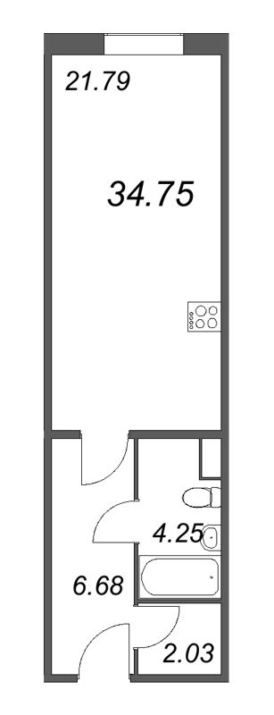 Квартира-студия, 34.19 м² - планировка, фото №1