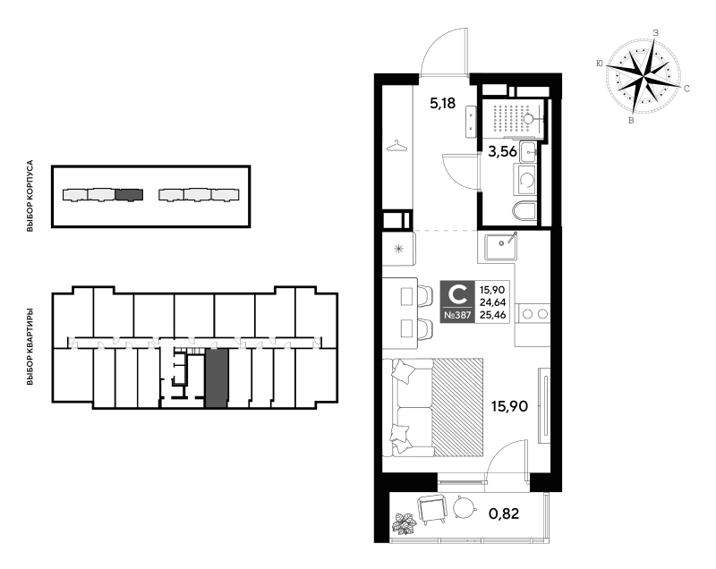 Квартира-студия, 25.46 м² в ЖК "Догма Юкки" - планировка, фото №1