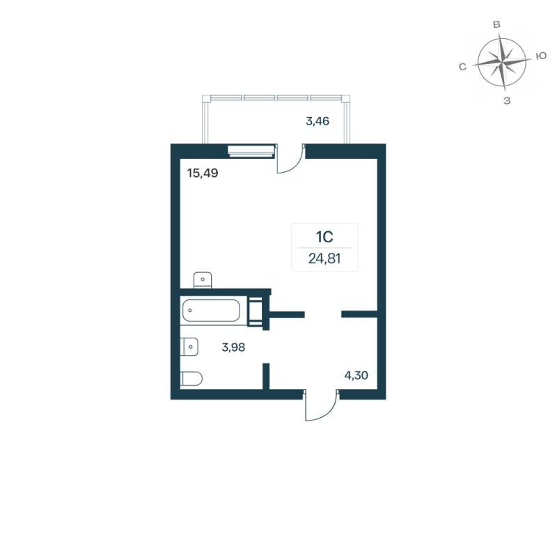 Квартира-студия, 24.81 м² - планировка, фото №1