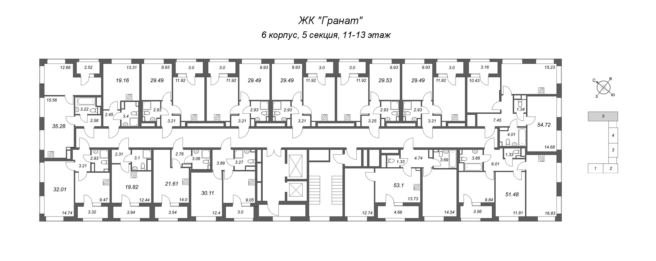 Квартира-студия, 19.16 м² в ЖК "Гранат" - планировка этажа