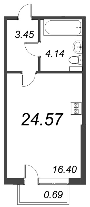 Квартира-студия, 24.4 м² в ЖК "Ювента" - планировка, фото №1