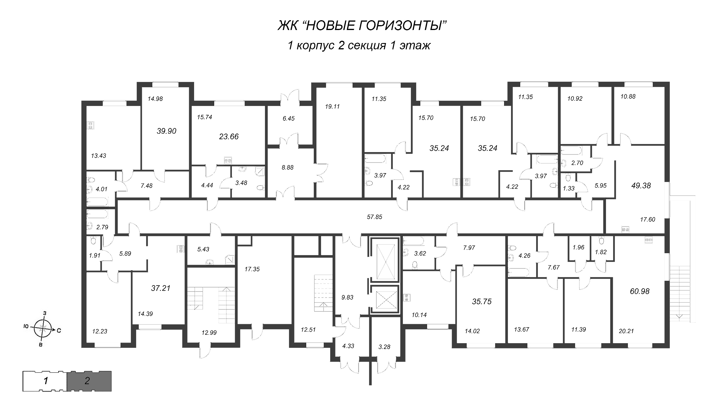 Квартира-студия, 23.66 м² в ЖК "Новые горизонты" - планировка этажа