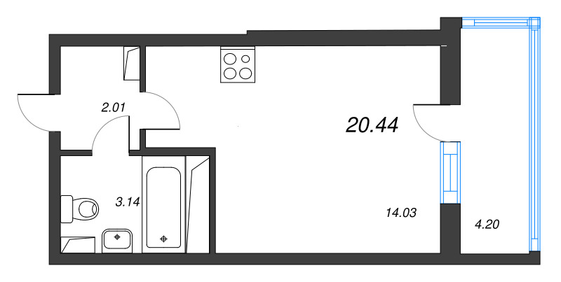 Квартира-студия, 20.44 м² в ЖК "Аэросити" - планировка, фото №1