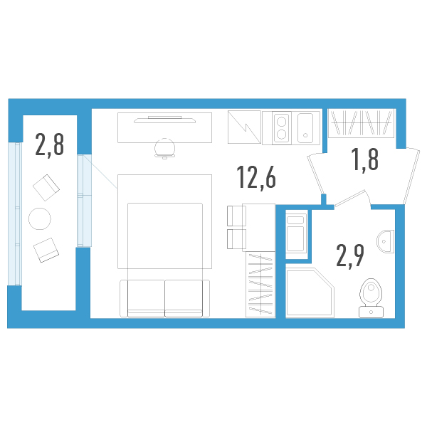 Квартира-студия, 18.1 м² в ЖК "AEROCITY" - планировка, фото №1