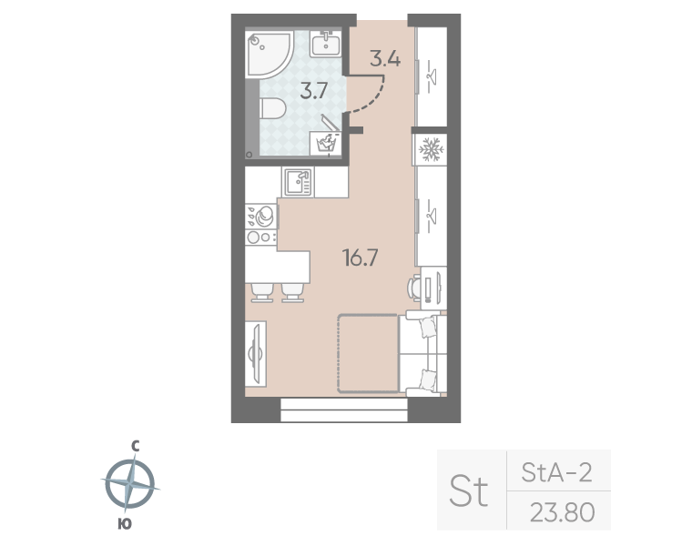 Квартира-студия, 23.8 м² в ЖК "Большая Охта" - планировка, фото №1