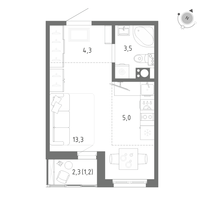 Квартира-студия, 27.3 м² в ЖК "Клюква.Парк" - планировка, фото №1