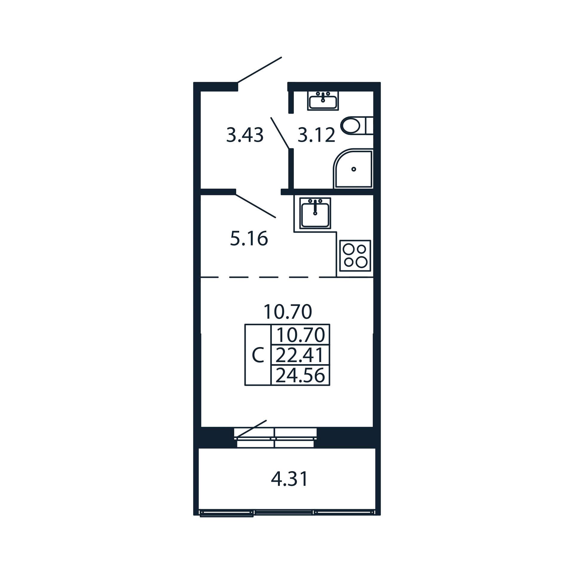 Квартира-студия, 22.41 м² в ЖК "Полис Новоселье" - планировка, фото №1