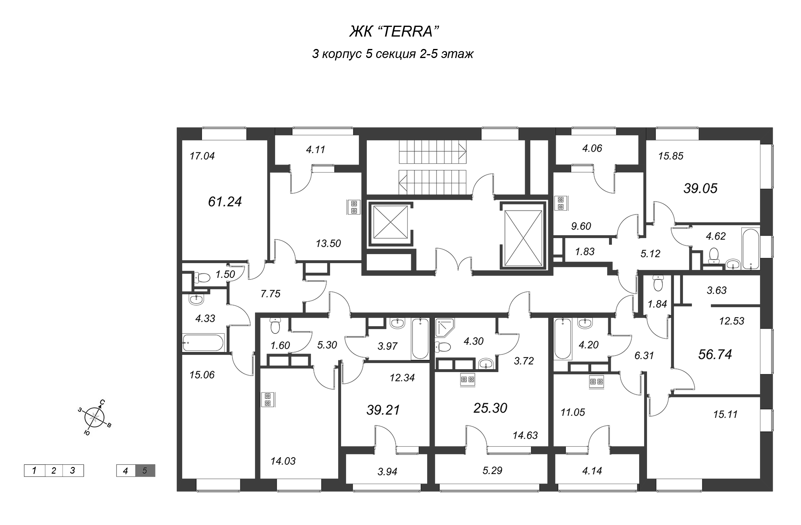 1-комнатная квартира, 39.7 м² в ЖК "Terra" - планировка этажа