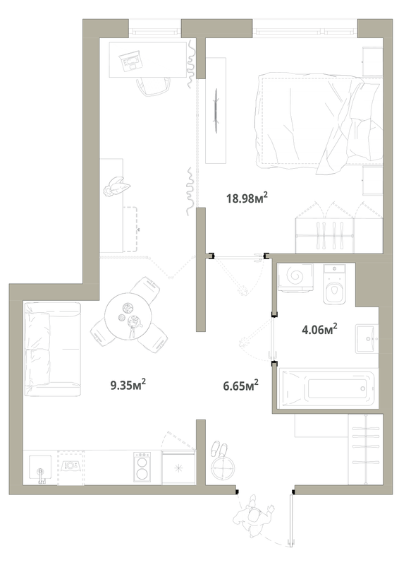 1-комнатная квартира, 39.04 м² в ЖК "Тишин" - планировка, фото №1