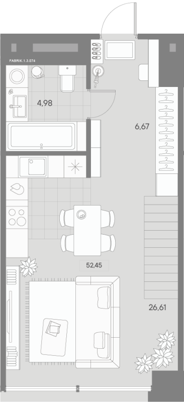 2-комнатная (Евро) квартира, 52.45 м² - планировка, фото №1