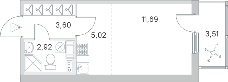 Квартира-студия, 23.23 м² в ЖК "Любоград" - планировка, фото №1