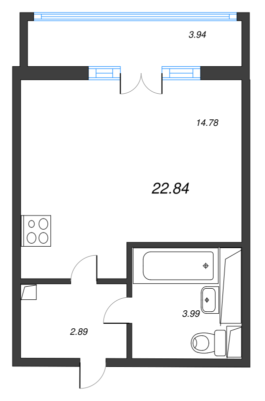 Квартира-студия, 22.84 м² в ЖК "AEROCITY" - планировка, фото №1